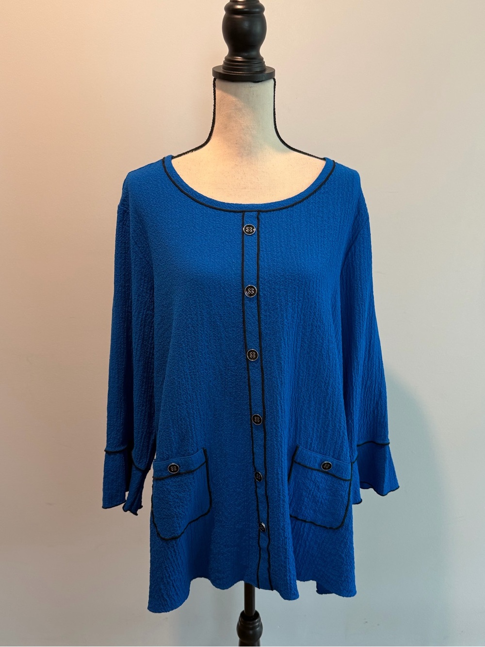Ali Miles Blue Tunic Top Blouse Art to Wear Lagenlook Women’s size XL X-Large